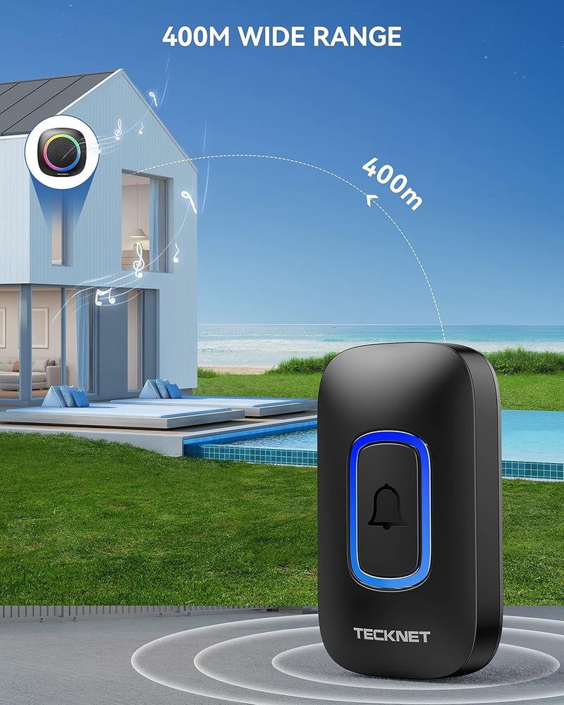 TECKNET Wireless Doorbell, 2 Transmitters 2 Receivers Door Bell Battery Operated with RGB Light, 400 m / 1300 ft Range, 60 Melodies, IP66 Outdoor Front Door Bell with 4.5 Year Service Life - Image 4